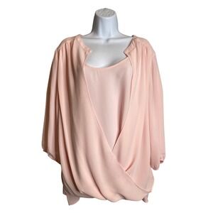 J Jill Wearever Collection Womens Pink Sheer Overlay Faux Wrap Top Sz 2X Coastal